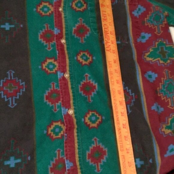 Vintage Chamois Shirt Men Large Southwest Geometric Maroon Green Western Flannel - Picture 5 of 16
